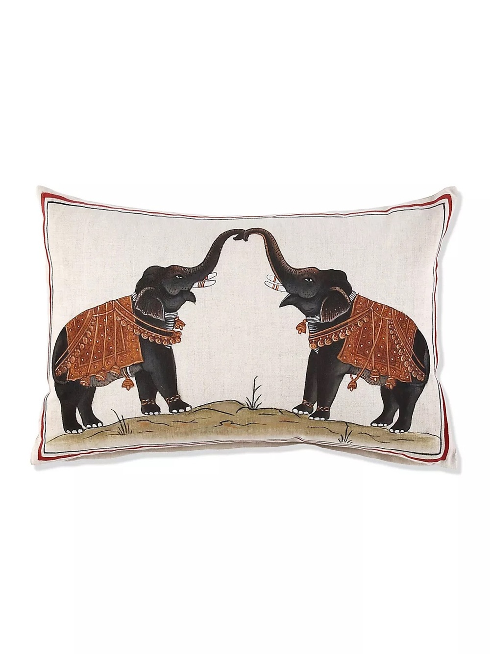 John Robshaw Anthropologie Ivory Pillow with Rust and Black Elephant Motif